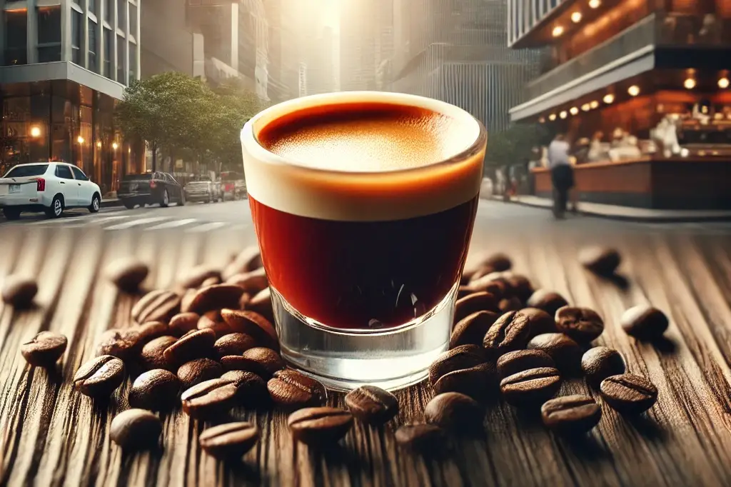 Espresso kafa u zrnu u obicnoj casi u gradu